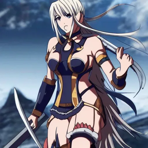 Prompt: the most beautiful woman you could imagine as a warrior in an anime donned in armor with sword drawn