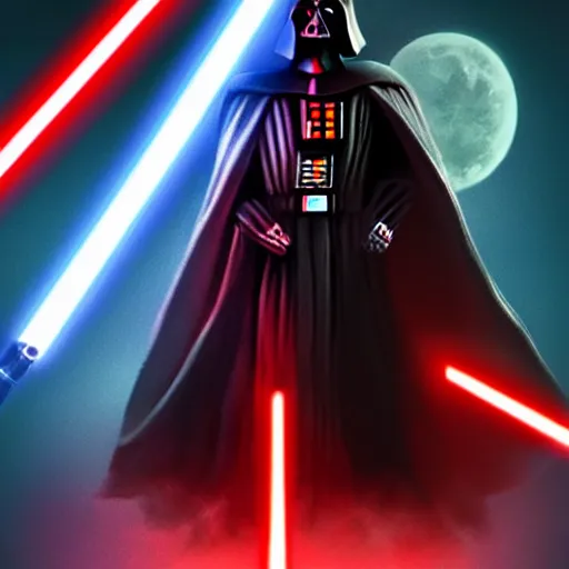 Image similar to morbius holding a light saber, darth vader holding a lightsaber, star wars, unreal engine, hyper realistic, comic book