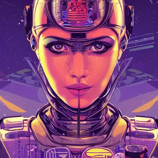 Prompt: portrait of a female android, by Dan Mumford and Sandra Chevrier, 4k