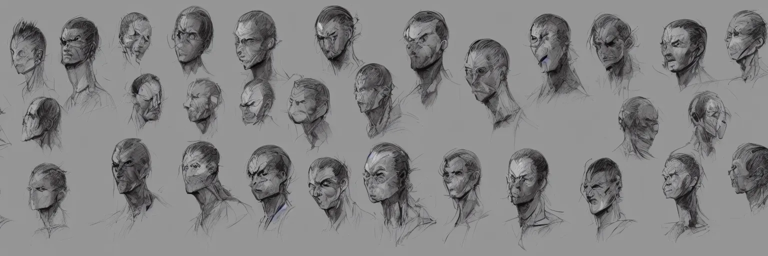 Image similar to character faces, realistic lars von trier face, character sheet, fine details, concept design, contrast, kim jung gi, greg rutkowski and da vinci, trending on artstation, 8 k, emotional, face turnaround, front view, back view, side view, ultra wide angle