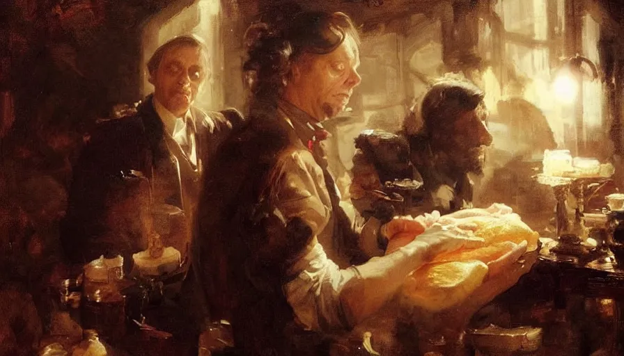 Image similar to beautiful portrait of steve buscemi as a loaf of bread, art by anders zorn, wonderful masterpiece by greg rutkowski, beautiful cinematic light, american romanticism thomas lawrence, greg rutkowski