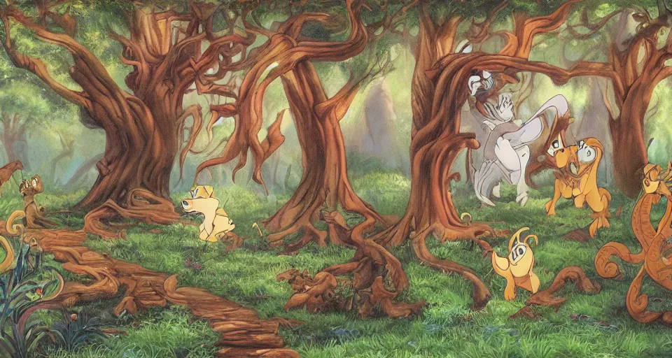 Image similar to Enchanted and magic forest, by don bluth