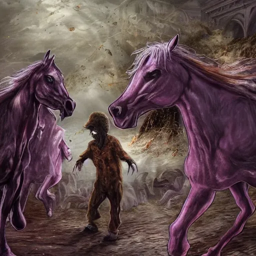 Image similar to vomit gore people vs the spectral gaping horses