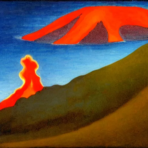 Image similar to volcano with lava falling on the sea by Edward Hopper