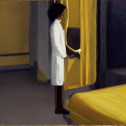Image similar to Prince with gold clothes in a white palace by Edward hopper