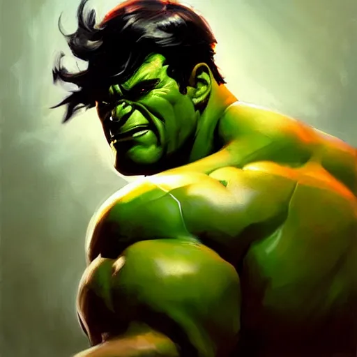 Image similar to Greg Manchess portrait painting of the Hulk as Overwatch character, medium shot, asymmetrical, profile picture, Organic Painting, sunny day, Matte Painting, bold shapes, hard edges, street art, trending on artstation, by Huang Guangjian and Gil Elvgren and Sachin Teng