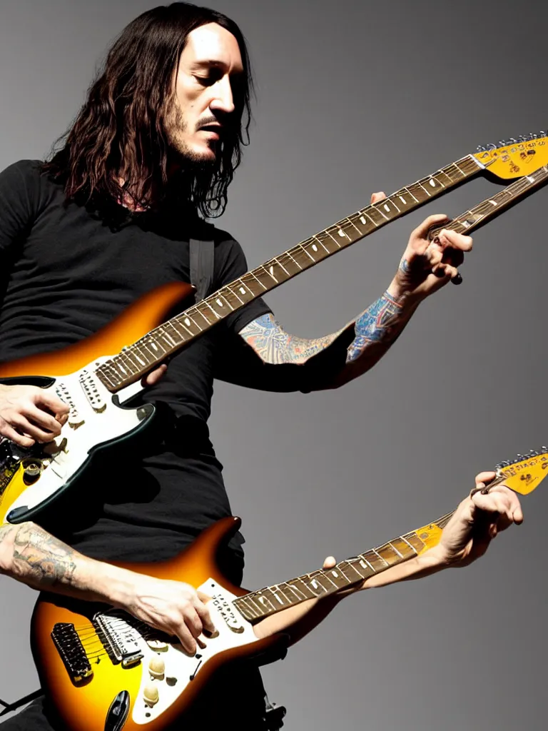 Prompt: John Frusciante playing a sunburst strat in the fourth dimension