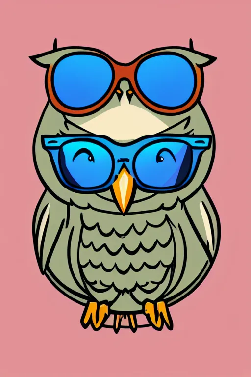 Prompt: Cool hipster owl with sunglasses, sticker, anthropomorphic, colorful, fantasy, artstation, illustration, highly detailed, simple, smooth and clean vector curves, no jagged lines, vector art, smooth