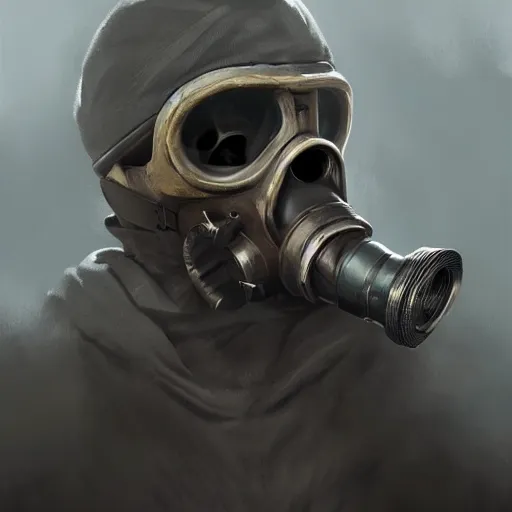 Image similar to a portrait painting of a skull wearing a gasmask, digital painting, hyper realistic, very detailed, in the style of greg rutkowski,