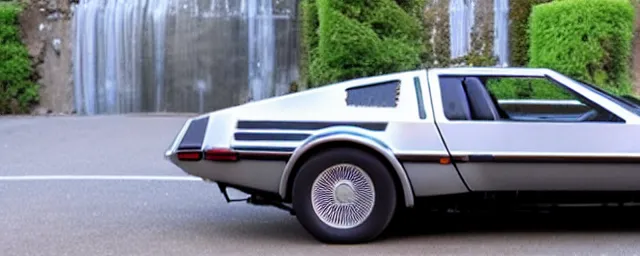 Image similar to a single delorean, 1 9 6 9 dodge charger and time machine hybrid, dslr