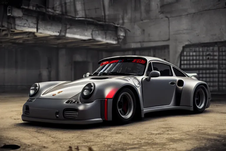 Image similar to porsche 9 5 9 rwb cyberpunk race car sitting on the side of the road, back to the future flux capacitor, a hyper - futuristic detailed matte painting by zack snyder, trending on cg society, auto - destructive art, vray tracing, unreal engine 5, reimagined by industrial light and magic