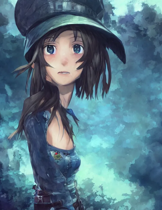 Prompt: scenic wide angle portrait of a teenage girl in a coal mine, blue jeans outfit, anime in fantasy style, trending artwork, made with anime painter studio, by anato finstark, tony sart, marc simonetti and an anime artist, collaboration