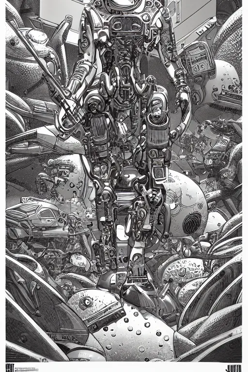 Prompt: gold and silver tones, cybernetic war, style of moebius, james jean, mcbess, cinematic, highly detailed, award winning, 8 k photorealistic
