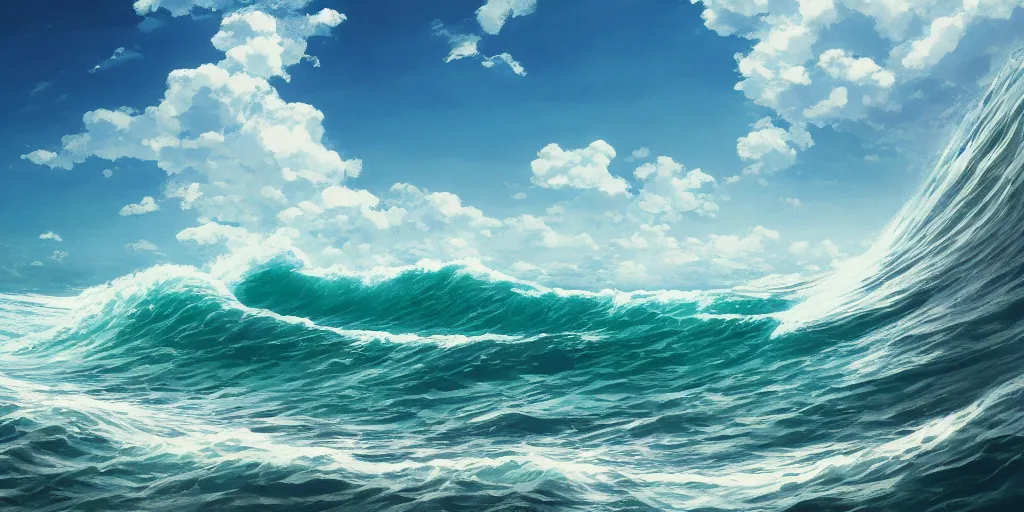 Image similar to a wave, cinematic angle, studio Ghibli, cinematic lighting, digital art, detailed oil painting, hyperrealistic, 8k