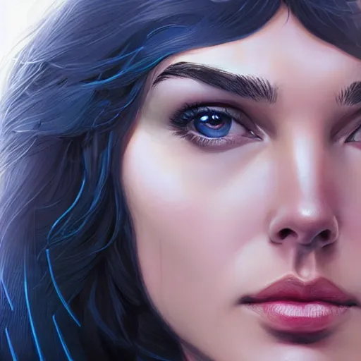 Image similar to a close up face of gal gadot as kara zor-el from Kryptonian by Stanley Artgerm Lau, WLOP, Rossdraws, James Jean, Andrei Riabovitchev, Marc Simonetti, Yoshitaka Amano, ArtStation, CGSociety, Full body shot