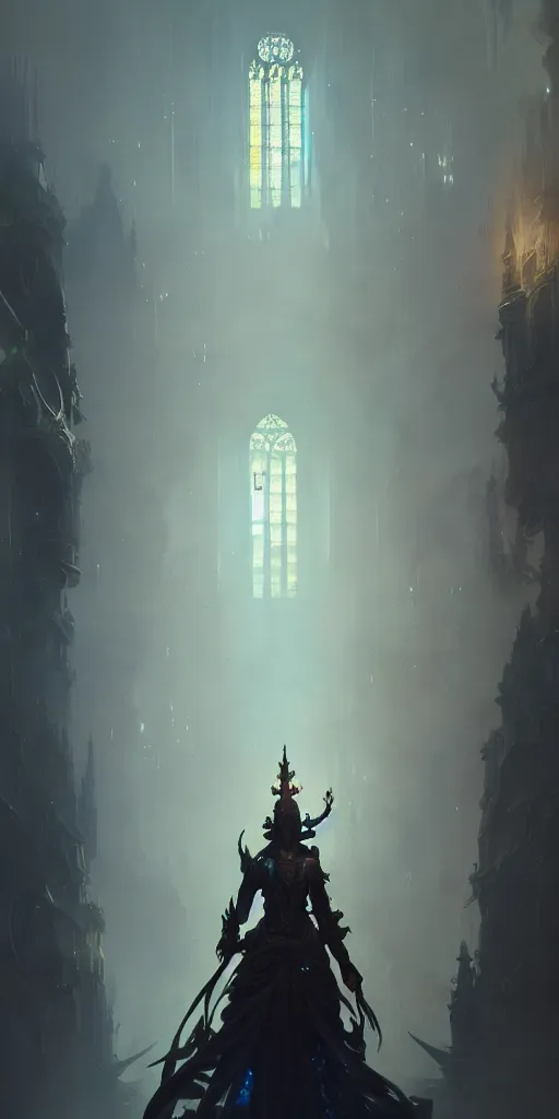 Image similar to outside of a futuristic gothic cathedral with leds, extremely detailed digital painting, in the style of fenghua zhong and ruan jia and jeremy lipking and peter mohrbacher, mystical colors, rim light, beautiful lighting, 8 k, stunning scene, raytracing, octane, trending on artstation