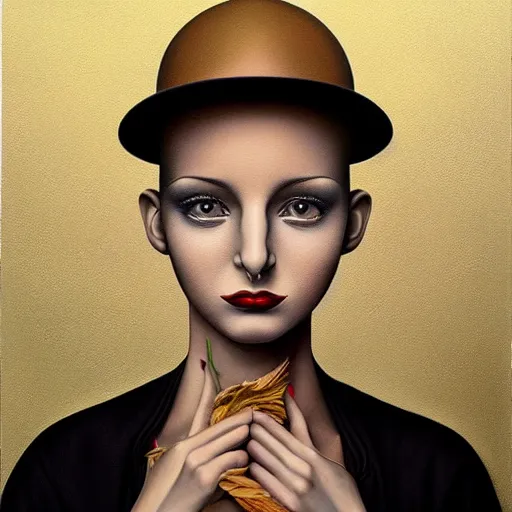 Prompt: skeuomorphic, airbrush art, minimalist, very detailed, detailed painting, an ultrafine detailed painting by rafal olbinski, a painting of a woman, pop surrealism, behance contest winner
