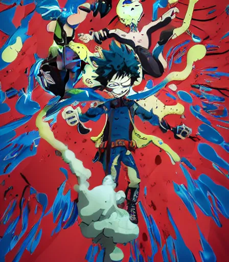 Image similar to Tim Burtons style My Hero Academia by Alex Pardee and Nekro and Petros Afshar, and James McDermott,unstirred paint, vivid color, cgsociety 4K
