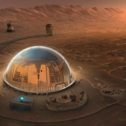 Image similar to a solarpunk domed city on mars