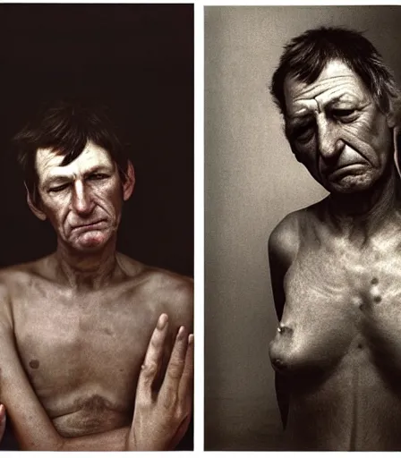 Prompt: a high quality, high detail, photorealistic portrait by james nachtwey and lucian freud, intensly emotional