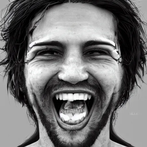 Prompt: a man that successfully escaped his internal hell and looks genuinely happy, he would fit into most social situations and be seen as a good man. he was wise. hyperrealism, trending on artstation.