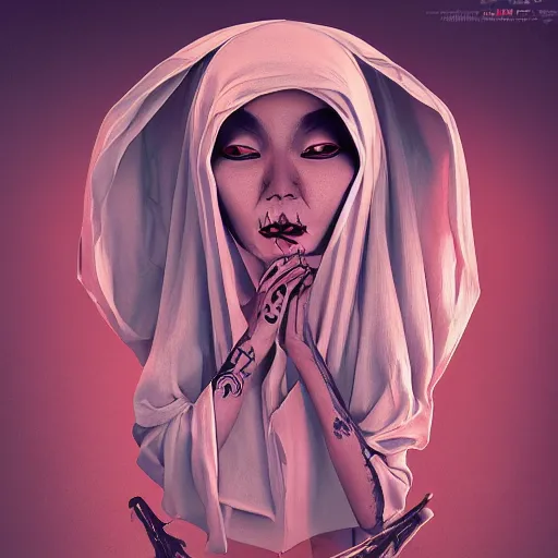 Image similar to pocong, fiction, pop art, stability, intricate, elegant, 8 k, uhd, justify, artstation, concept art, matte, sharp focus, illustration, consistent, highly detailed object content, proportional object content