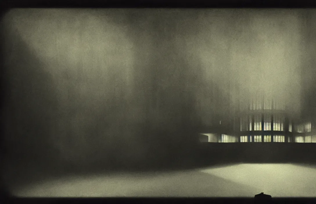 Image similar to virtuoso painting line density is used for rendering light and shadow. time bomb there is no sense of movement intact flawless ambrotype from 4 k criterion collection remastered cinematography gory horror film, ominous lighting, evil theme wow photo realistic postprocessing 8 k hyper real photo imax rectilinear lens building by frank lloyd wright