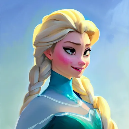 Image similar to greg manchess portrait painting of elsa from frozen as overwatch character, medium shot, asymmetrical, profile picture, organic painting, sunny day, matte painting, bold shapes, hard edges, street art, trending on artstation, by huang guangjian and gil elvgren and sachin teng