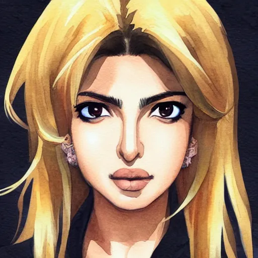 Prompt: a watercolor headshot portrait of priyanka chopra as a beautiful anime girl with blonde hair by 小北, 阿荣, digital art, trending on pixiv, trending on artstation,