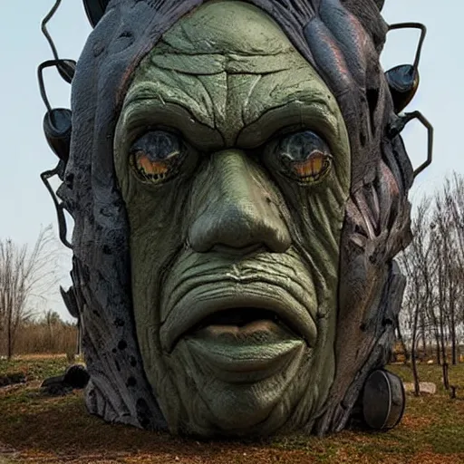 Prompt: a gigantic face of The Wonderful Wizard of OZ sculpted by Simon Stålenhag and H. R. Giger