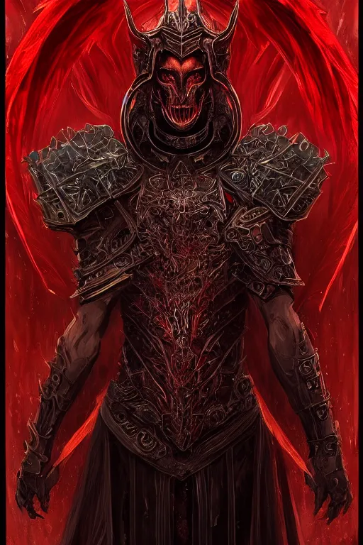 Image similar to portrait demonic knights of Zodiac male, black and reddish color mirror armor, in ruined Agora of Athens rainy night, ssci-fi and fantasy, intricate and very very beautiful and elegant, highly detailed, Frostbite Engine, digital painting, artstation, concept art, smooth and sharp focus, illustration, art by tian zi and WLOP and alphonse mucha