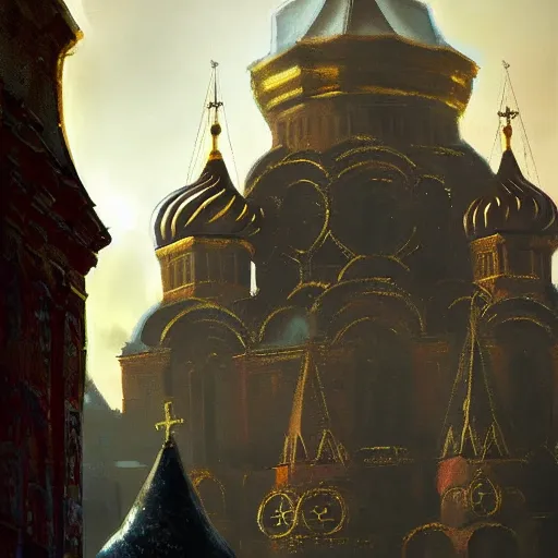 Image similar to Cyberpunk Churches Kremlin Moscow by Greg Rutkowski