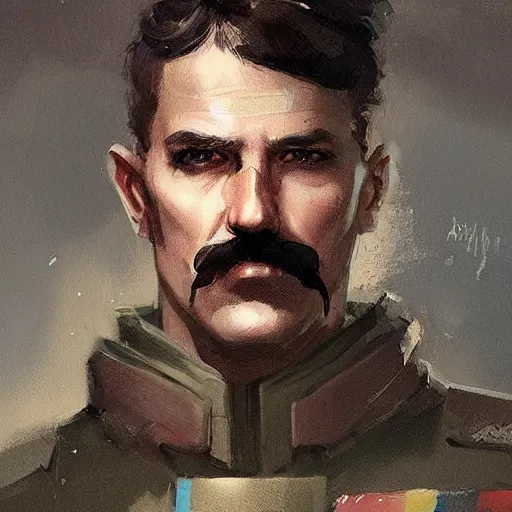 Image similar to portrait of a man by greg rutkowski, british features, short black hair in military style, moustache, tall, star wars expanded, universe, he is about 5 0 years old, wearing imperial captain uniform, artstation hq