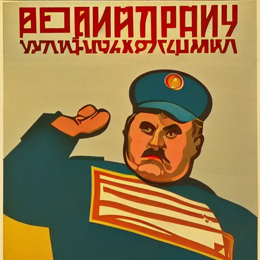 Prompt: soviet propaganda poster of a big bellied trucker