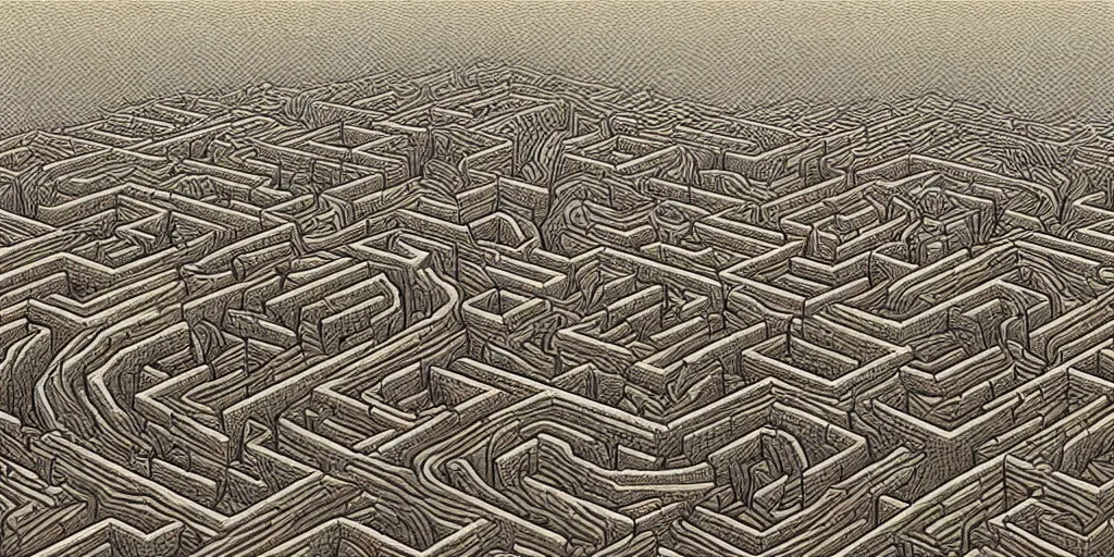 Image similar to the grand landscape of the endless maze, art by kotaro chiba