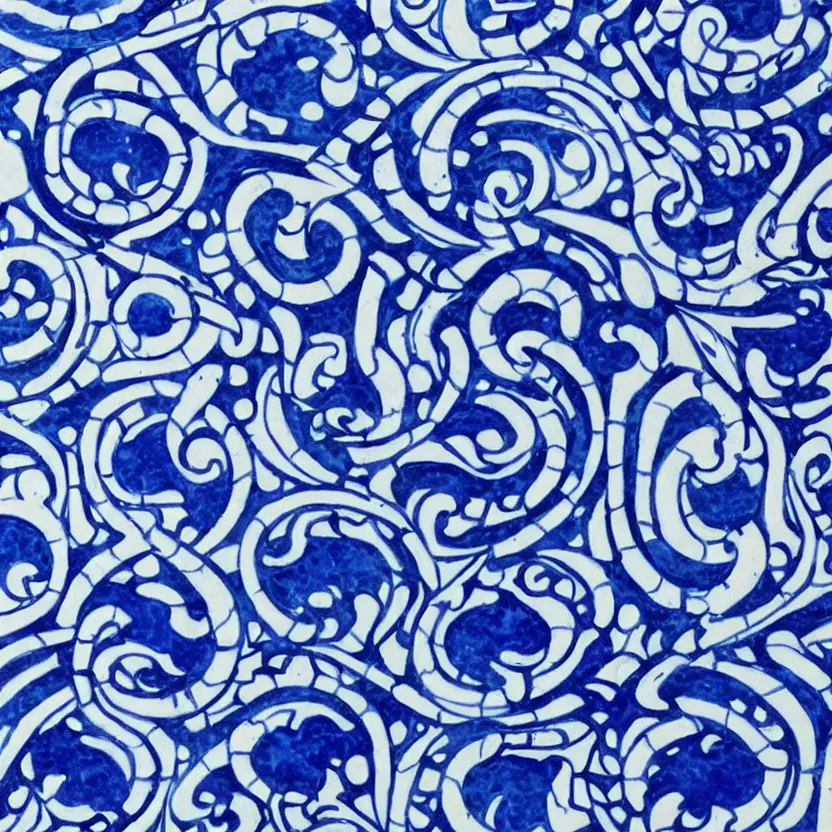 Image similar to azulejo blue and white painted tile art of cthulhu