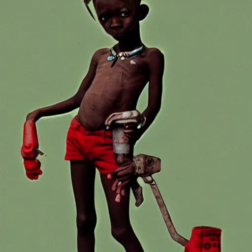 Image similar to an african boy from the movie tank girl, by jamie hewlett and sawoozer and roger ballen,