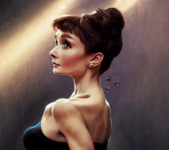 Image similar to photography audrey hepburn with hands - up and hairy armpits, deep focus, intricate, elegant, highly detailed, digital painting, artstation, concept art, matte, sharp focus, illustration, art by artgerm and greg rutkowski and alphonse mucha and gil elvgren