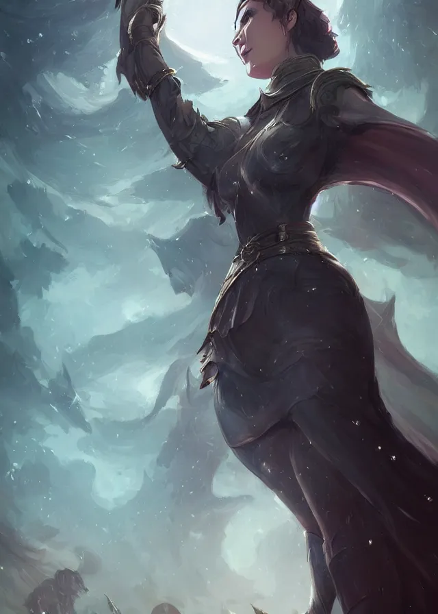 Image similar to a noble knight women raise her hand to summon her raccoon spirit with magical detail above her, by artgerm, charlie bowater, inspired by dragon age inquisition featured on artstation