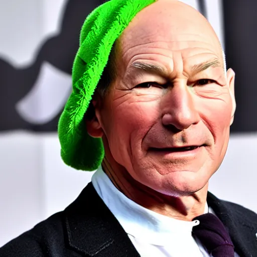 Prompt: patrick stewart, as captain jean - luc picard of the starship enterprise, avocado hat