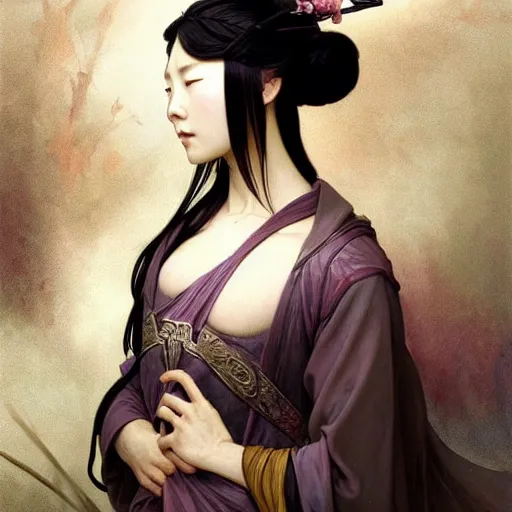 Prompt: A portrait of An beautiful!!! ancient Chinese female swordsman by Ross Tran!!! and alphonse mucha and greg rutkowski! and gustav doré! and Zdzisław Beksiński! and Ruoxin Zhang!!!,In style of digital art illustration.Symmetry.Highly detailed face.Fantasy,smooth,hyper detailed,sharp focus,Soft light.trending on artstation.