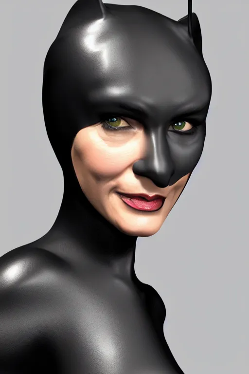 Image similar to 3d render of Catwoman, bust, photorealistic, concept art, finalRender, octane, Unreal Engine
