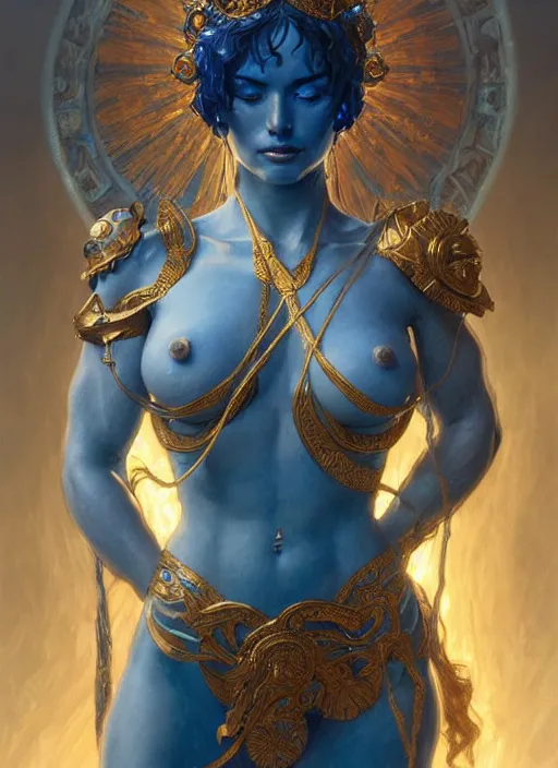 Image similar to a goddess of water wearing blue armor, with arms and hair turning into water, fantasy, intricate, elegant, highly detailed, digital painting, artstation, concept art, wallpaper, smooth, sharp focus, illustration, art by artgerm and greg rutkowski and alphonse mucha