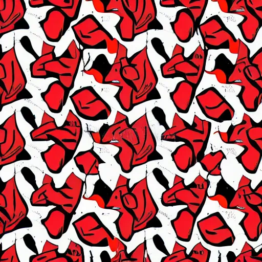 Image similar to african pattern, red and white colours, bold, playful, illustration