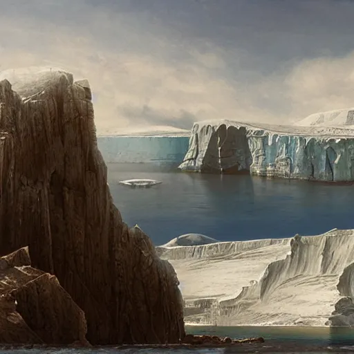 Prompt: A matte painting of ancient Antarctica by Abdel Malekinovsky and Boris Pugachev