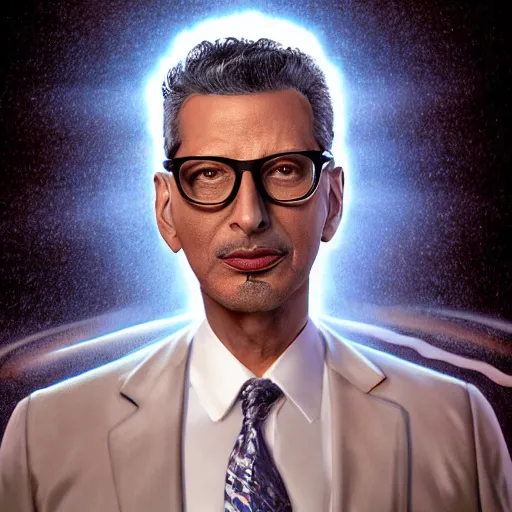 Image similar to hyperrealistic image of jeff goldblum on fire, by thomas eakes & xiang duan & mike judge, perfect symmetry, dim volumetric lighting, photorealistic, 8 k octane beautifully detailed render, post - processing, extremely hyper - detailed, intricate, epic composition, cinematic lighting, masterpiece, trending on artstation, incredibly detailed, stunning,