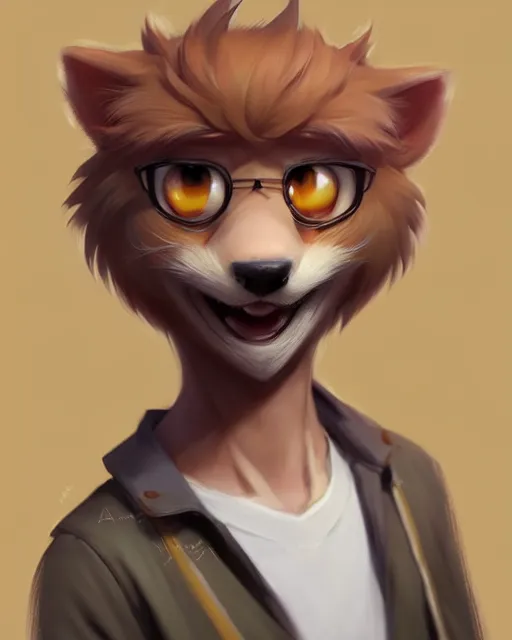 Image similar to character concept art of a cute young male anthropomorphic furry | | cute - fine - face, pretty face, key visual, realistic shaded perfect face, fine details by stanley artgerm lau, wlop, rossdraws, james jean, andrei riabovitchev, marc simonetti, and sakimichan, trending on artstation