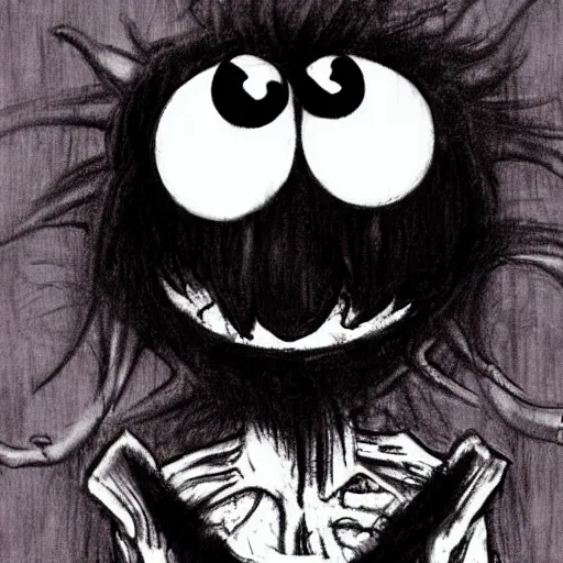 Prompt: grunge drawing of elmo by mrrevenge, corpse bride style, horror themed, neat