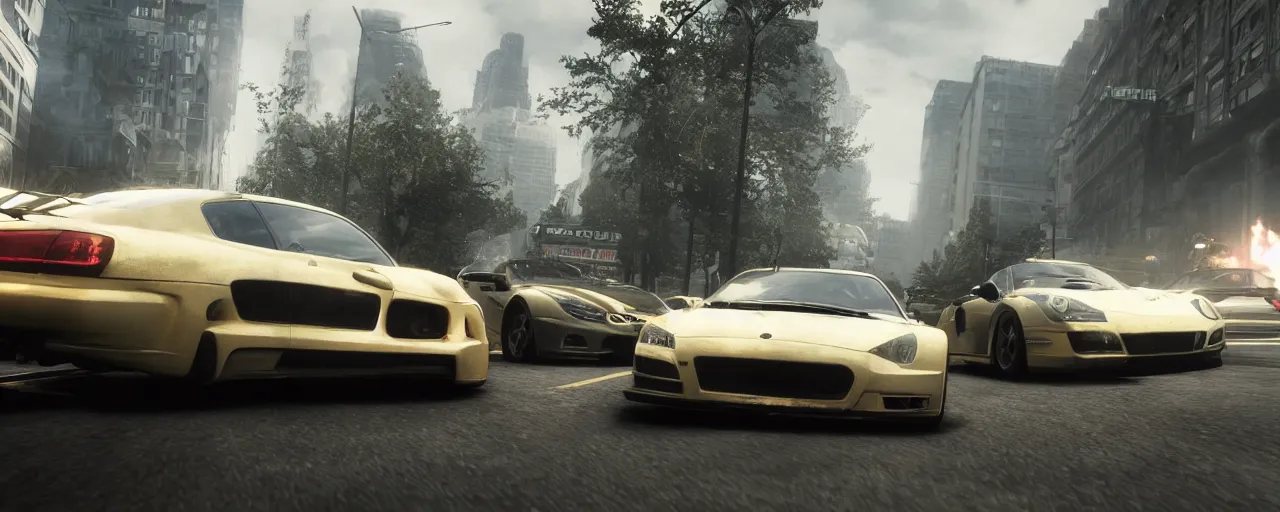 Image similar to Need for Speed Most Wanted gameplay, realistic matte painting