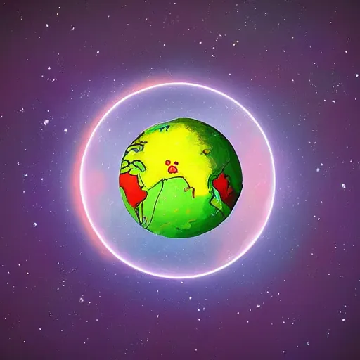 Prompt: earth in the shape of an atom, digital art, art station, illustration